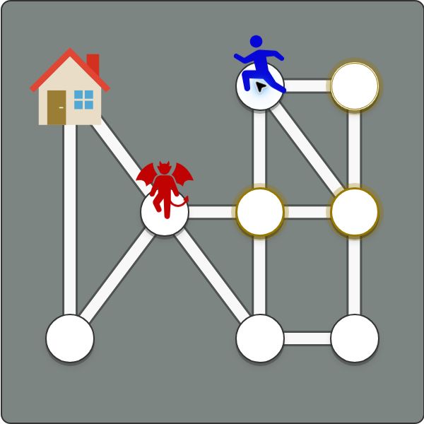 プレイヤーと悪魔が移動した後のおにごっこの盤面