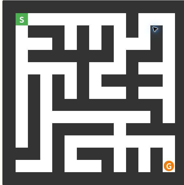 スタートとゴールが表示された迷路の盤面